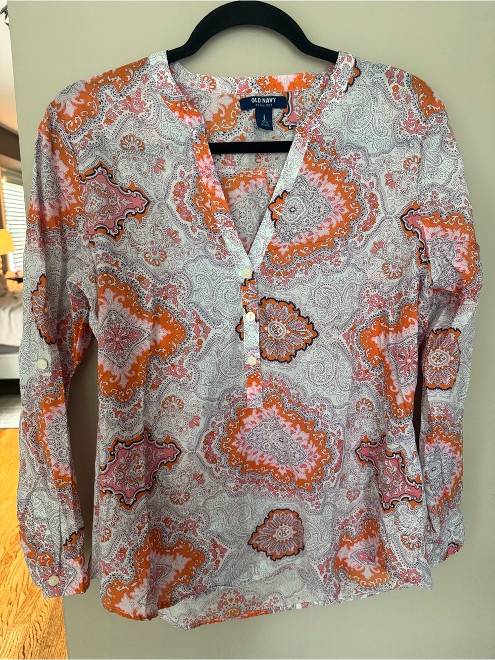 Old Navy Printed Henley Blouse - Orange & Lavender